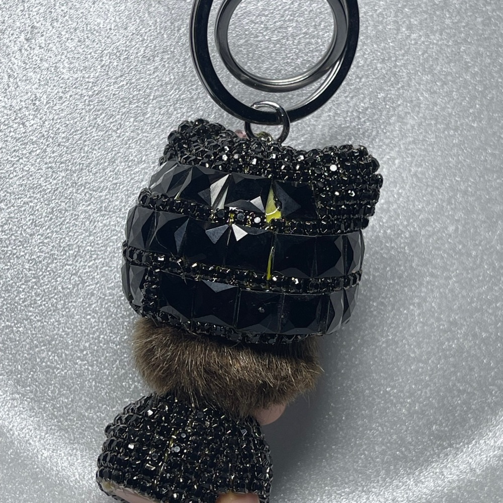 Black Bejeweled rhinestone Monchichi purse backpack bag charm Keychain. - Picture 3 of 5